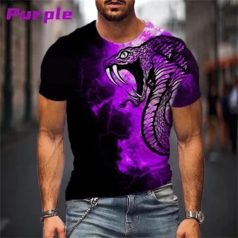 Koszulka z nadrukiem 3D Snake Graphic Tshirt męska letnia koszulka z krótkim rękawem i okrągłym dekoltem, casualowa koszulka męska hip-hopowa, Streetwear
