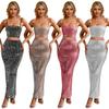 C7196 European and American Fashion Women's Sleeveless Spaghetti Strap Hot Drilling Long Dress Two-Piece Set
