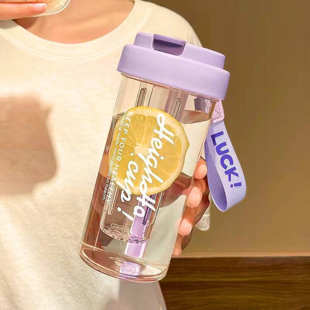 Water Bottle Drink With Straw Durable With Graduated Filter 600 Ml