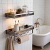 Space Aluminum Bathroom Wall Shelf With Hooks And Oxidized Finish For Toilet Storage