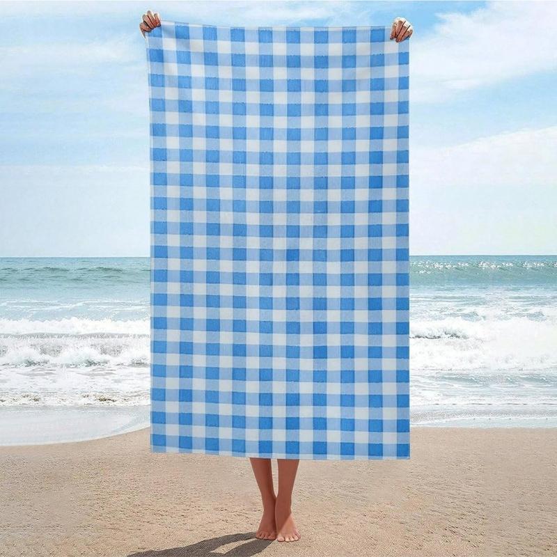 Blue And White Plaid Beach Towel For Adults,Quick Dry Bath Towel, Sand Free & Highly Absorbent Towels For Pool,Gym,Travel,Picnic