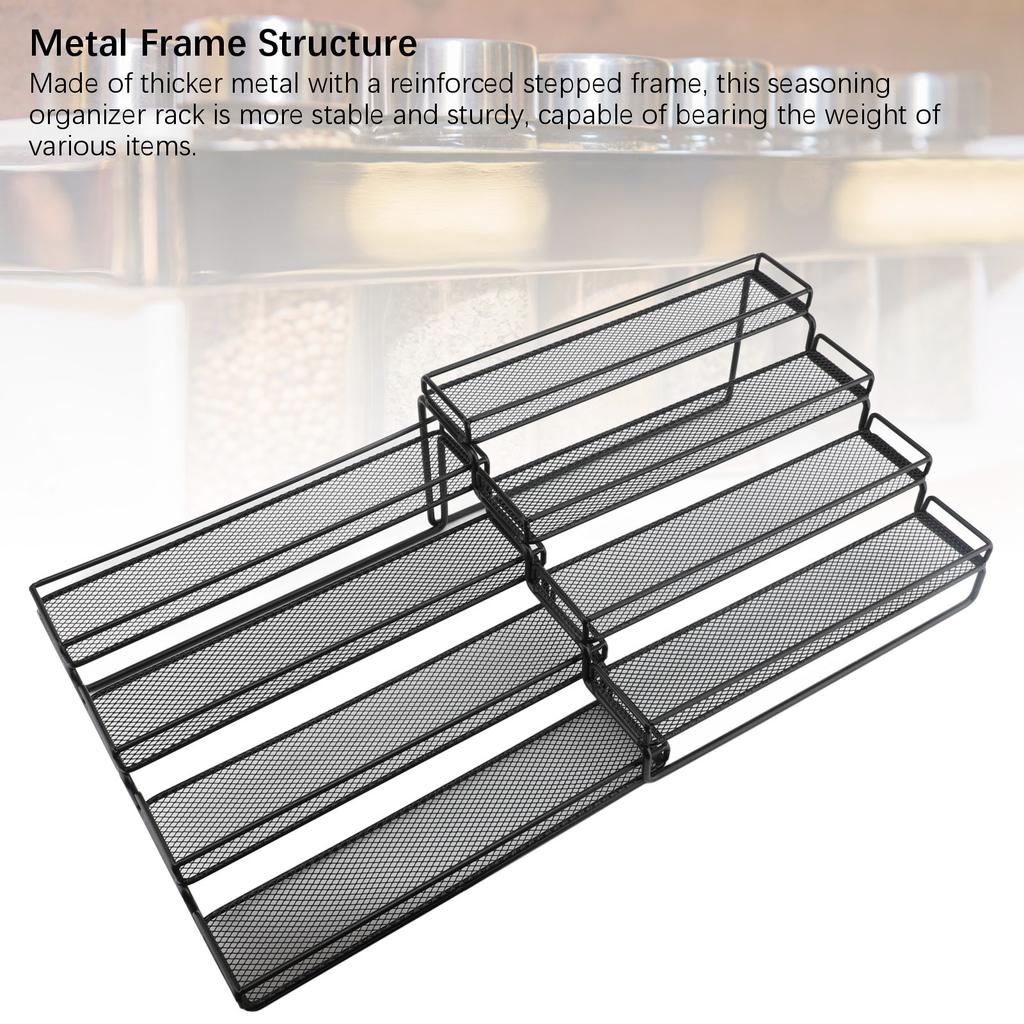 Expandable 4 Tier Seasoning Organizer Rack Stable Metal Frame Separable Seasoning Step Display Shelf For Countertops Inside Cabinets