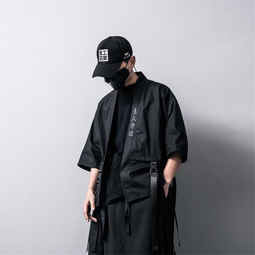 Japanese Traditional Black Kimono Cardigan Diablo Samurai Ninja Cosplay Suit Chinese Hanfu Style Coat Streetwear