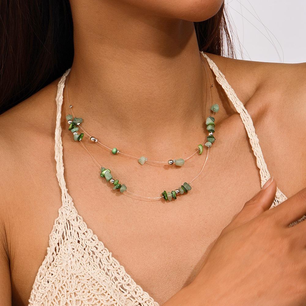 Hypoalergenní Přírodní Kámen Boho Korálky Bohemian Styl Nastavitelná Délka Choker Náhrdelník Vícevrstvé Dámské Šperky Svatba