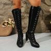 Mote Dames Spiss Tå Mote Lange Støvletter 2025 Høst Vinter Snøring Ridestøvletter Sideglidelås Kraftig Høy Hæl Knehøye Botas Mujer