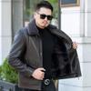 Middle-aged and Elderly Men's Genuine Leather Jackets, Middle-aged and Casual Thickened Fur Integrated Lapel Thickened Jackets for Winter