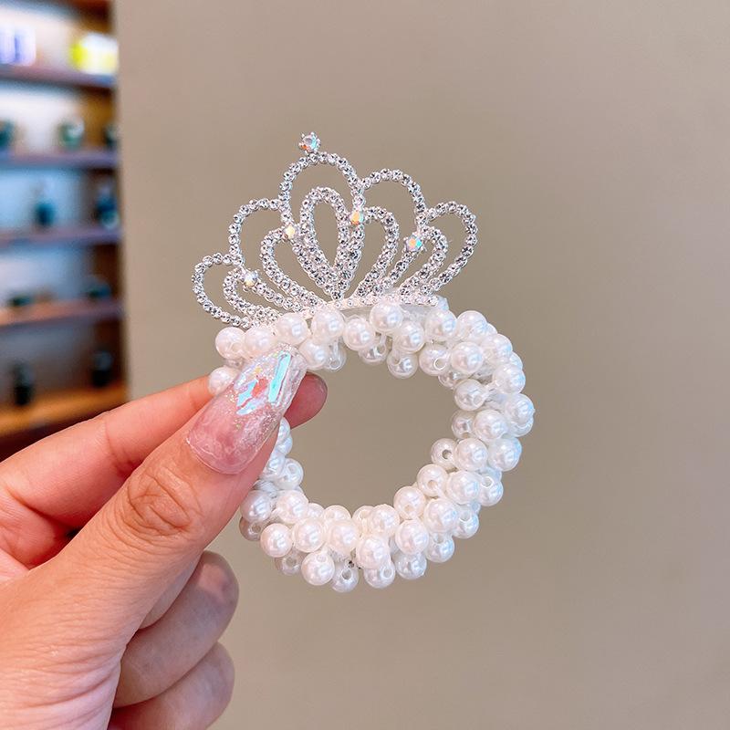 Children's Crown Pearl scrunchie Princess Hodeplagg perler perler hodestreng Jentebolle Hode Artefakt Gummibånd Hodeblomstslips