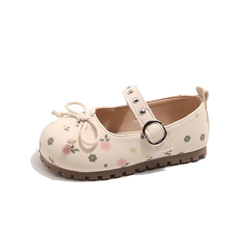 Girls Sweet Floral Small Leather Shoes 2025 Spring and Autumn New Baby Girl Bow Foreign Style Princess Shoes Children's Single Shoes