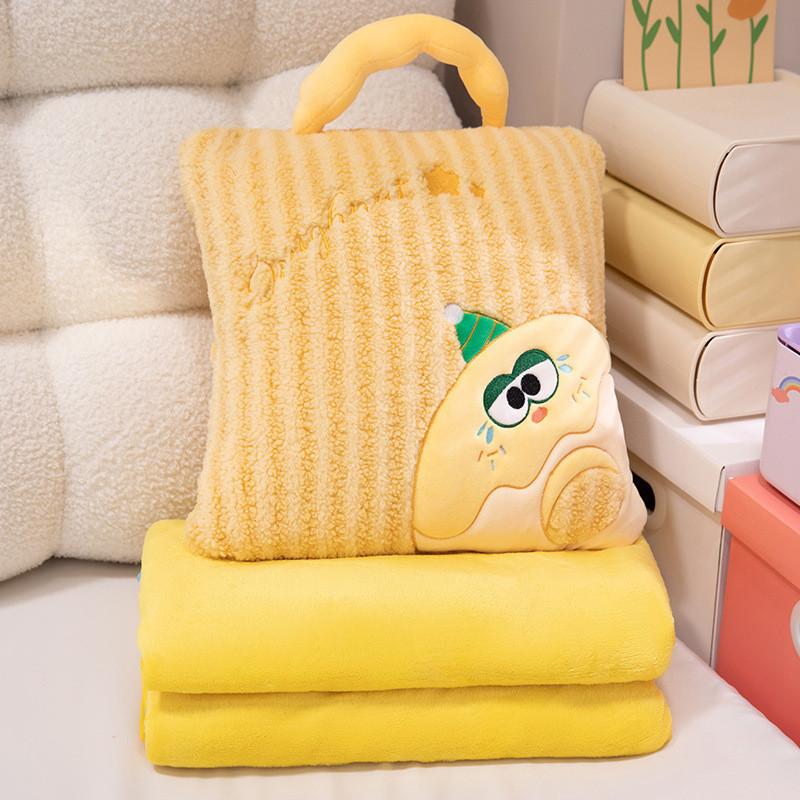 Cartoon Cartoon Anime Doublesided Plush Pillow And Blanket For Office And Travel Comforts YellowStripedFleece