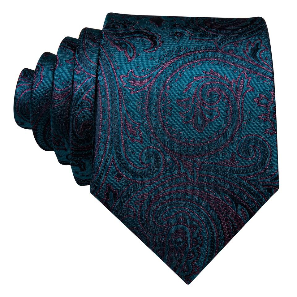Barry.Wang Floral Ties for Men Woven Paisley Wedding Necktie Handkerchief Cufflinks Formal Casual Set