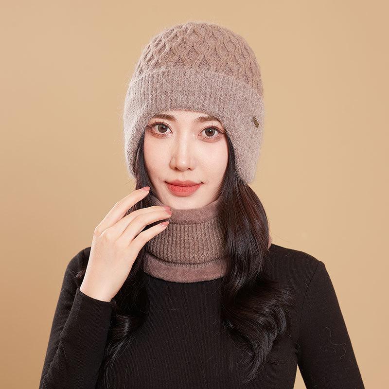 

Вязаная шапка с защитой ушей из кроличьего меха средней длины, женская бархатная теплая шерстяная шапка для мамы, шапка-покрывало, шарф для бабушки, защита от холода separate hat (without scarf)