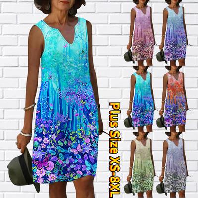 Abito da donna con scollo a V estivo foresta fiori frammentati stampa abito casual senza maniche moda abiti sexy larghi casual taglie forti XS-8XL