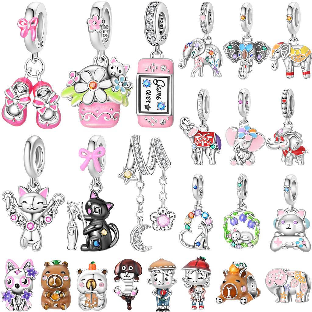 New Original Copper Animal Charms Elephant Cat Capybara Swan Beads For Necklace Diy Bracelet Present Jewellery