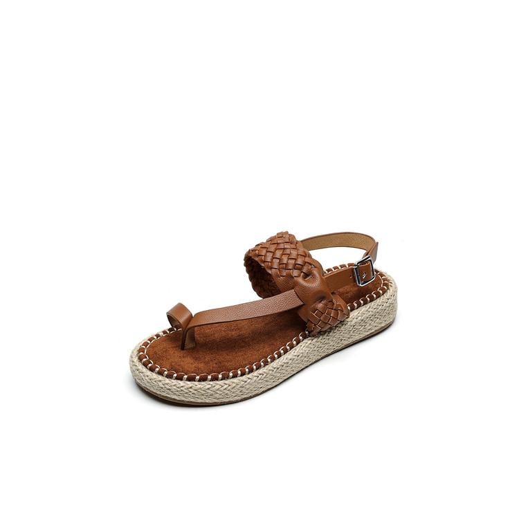 

Fashion NEW Summer Women Sandals Genuine Leather Shoes for Women Round Toe Thick Heel Shoes Open Toe Platform Shoes Flip-flop Sandals 34 коричневый