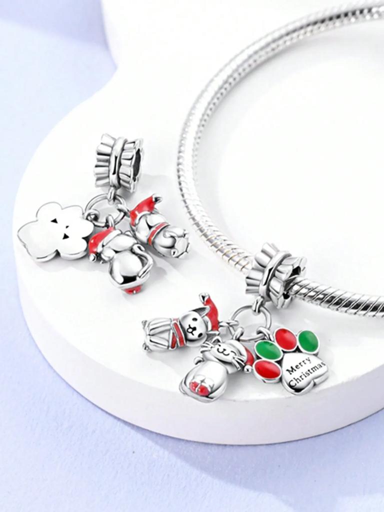 Copper Plated Original Charms Santa Claus Snowman Cottage Beads Fit Bracelet Women'S Jewelry Gift
