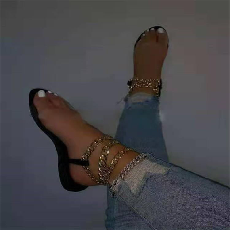 Summer Newest Style Flat Sandals Fashion Solid Color Chain Open Toe Outdoor Women'S Shoes Plus Sizehjn4