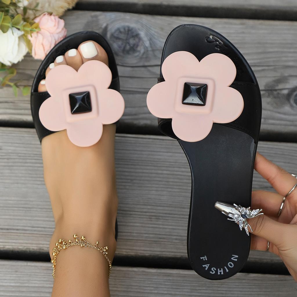 Fashion Internet celebrity slippers female summer wear fashion flowers drag cool slippers waterproof crystal beach slippers
