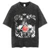 Harajuku Retro Washed T-shirt Anime Graphic Printed T-shirt Oversized Fashionable Streetwear Unisex T-shirt