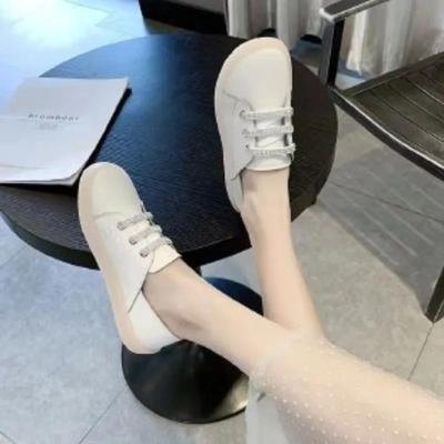 Damen Canvas Schuhe Weiß Flache Slipper Sommer Sneaker Stil Atmungsaktiv Weiches Leder Weiche Sohle Flache Einzelne Schuhe
