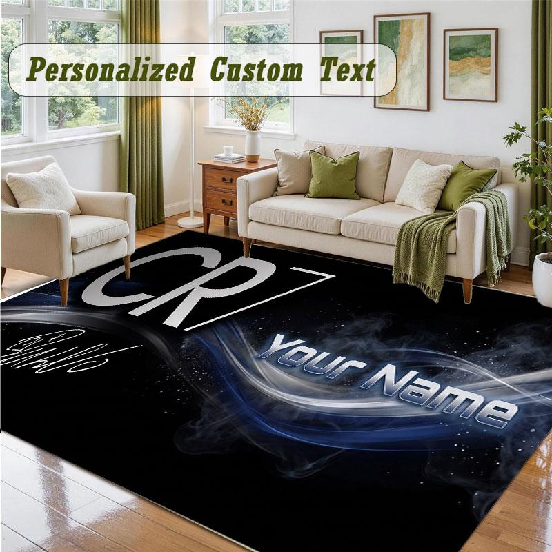 Crystal Velvet Square Rug Custom NameCristiano Ronaldo Pattern Non Slip Home Floor Decor Rug