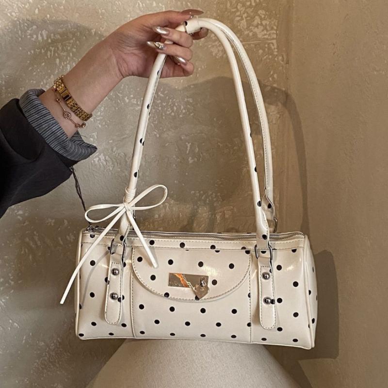 Zippered Polka Dot Shoulder Pillow Bag Stylish Polka Dot Underarm Bag With Lg Shoulder Strap Cute Bost Bag With Bow Design