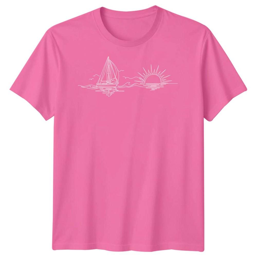 Segelboot Sonnenuntergang Segeln Reise Unisex T-Shirt Ozean Linienkunst