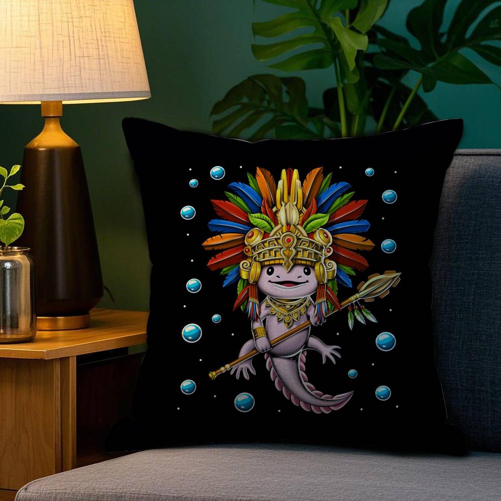 Cute Axolotl Classic Pillow Case Sofa Living Room Bedroom Doublesided Printing Square Cushion Nap Time Pillow Case