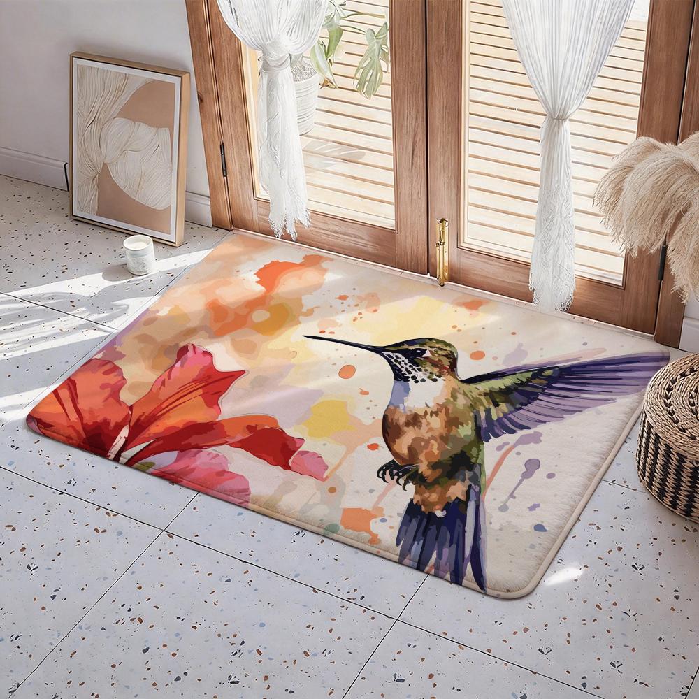 Animal H Hummingbird Floor Mat Eco  Flannel Doormat Non Slip Odorless Indoor Floor Rug Soft Short Plush Home Mat