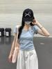 Summer new Korean version bm slim-fit half-open V-neck versatile embroidered design sense pure cotton short-sleeved T-shirt top women