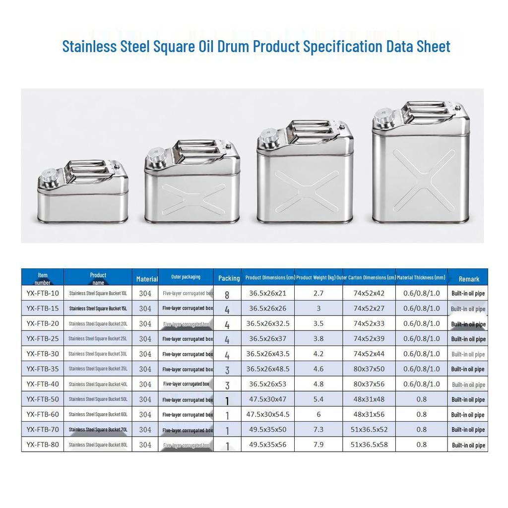 Thickened Portable Fuel Tank: 304 Stainless Steel Gasoline/Diesel Can - 30L, 20L, 10L Capacity