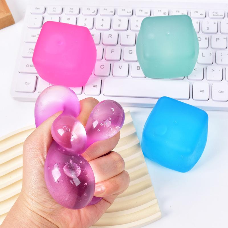 Random Colorfrosted Ice Cube Shaped Fidget Toy Square Stress Relief Ball Squishy Squeeze Toys For Anxiety Adhd Stress Relief Gif