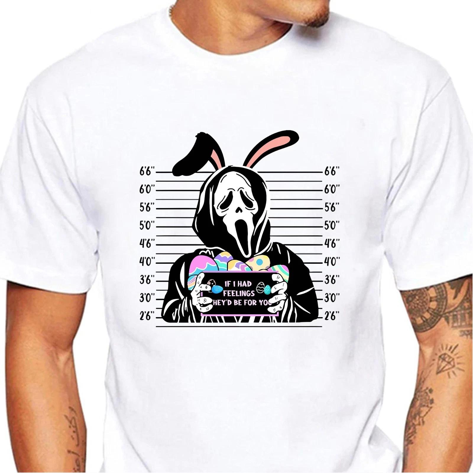 

Funny Ghostface Mugshot T-shirt, Bunny Scream Horror Movie Tee for Easter Day 4XL