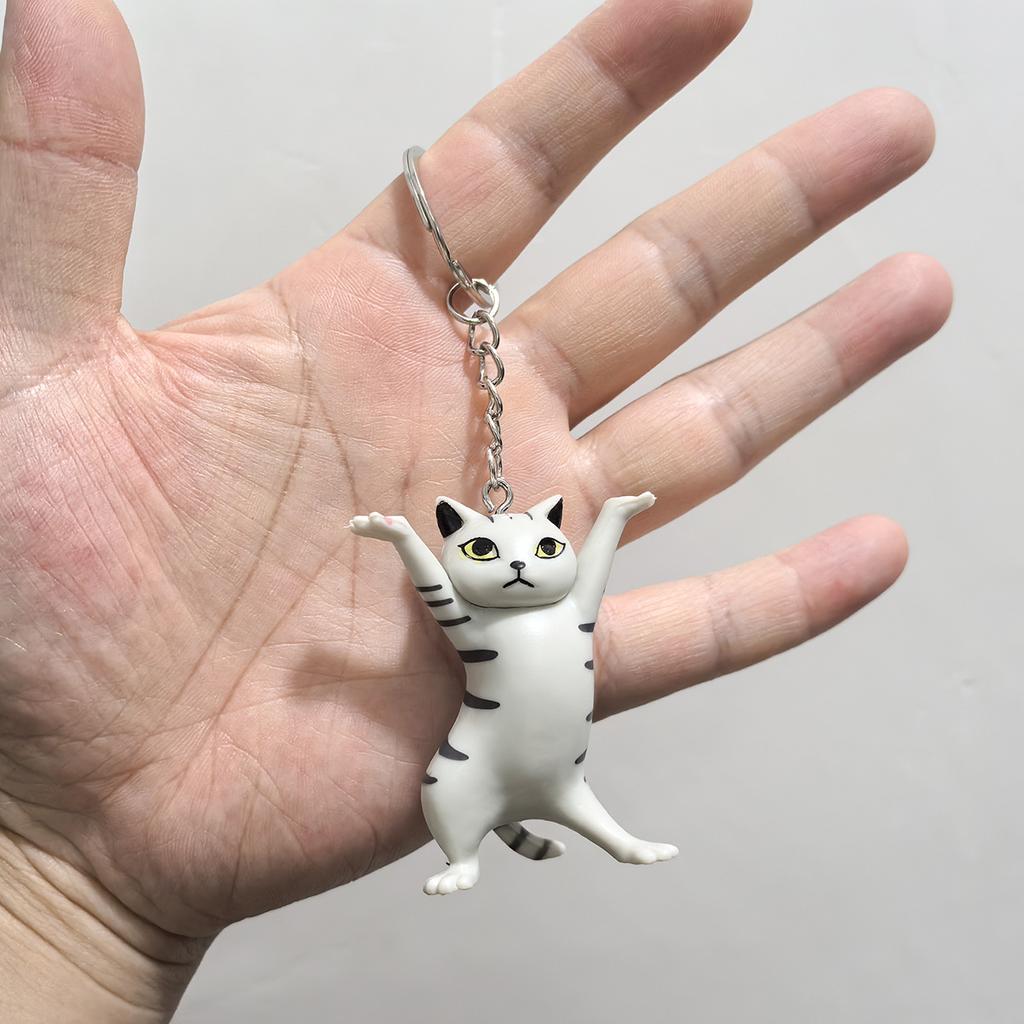 Creative Cat Pen Holder Keychain Cute Desk Decor Cat Figurine Key Ring Couple Family Keychain Pendant
