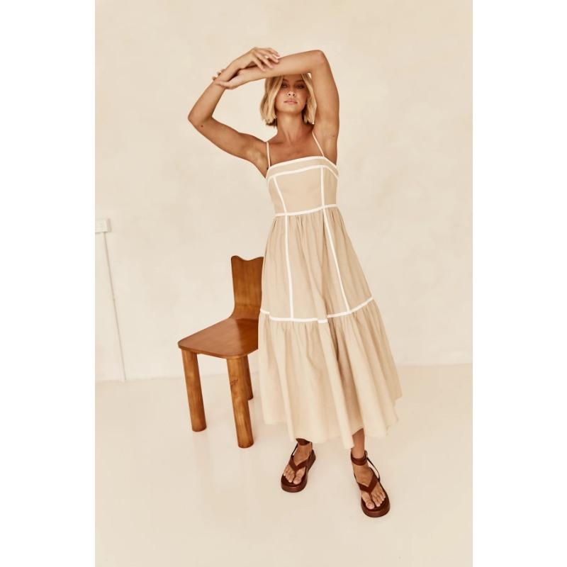 VEZFAA Women's Fashion Summer Spring Sleeveless Suspenders High Waist Casual Dresses