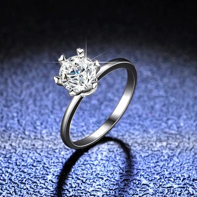 S925 Sterling Silver Ring D Color 1ct Moissanite Six-claw Female Ring Ring Fashion Wedding Ring Proposal Diamond Ring Gift for Girlfriend