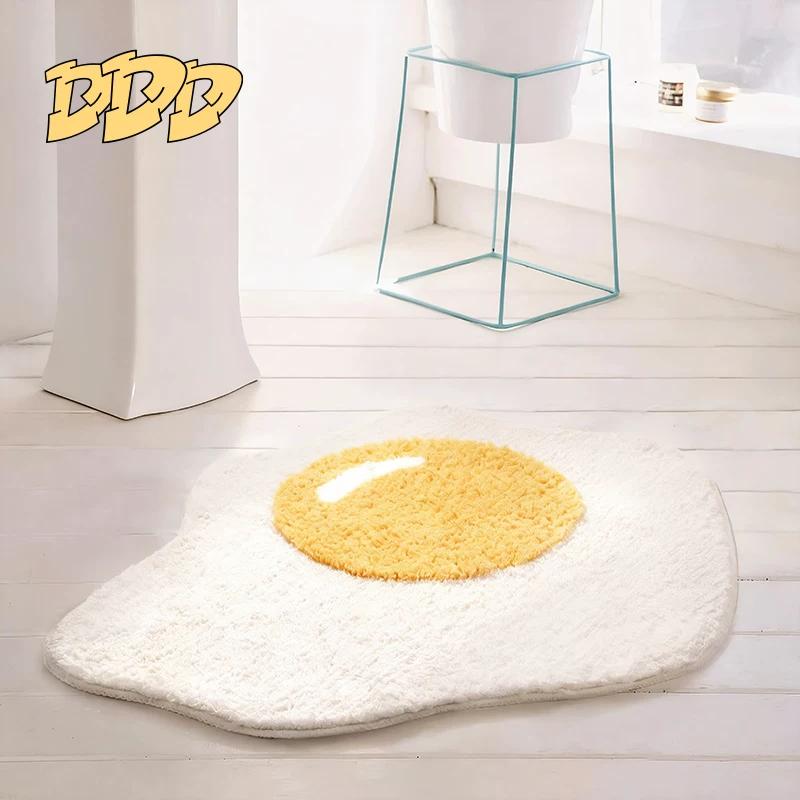 Ddd Creative Egg Yolk Shaped Carpet Bathroom Irregular Cartoon Floor Mat Non-Slip Water Absorbent Tufted Foot Mat