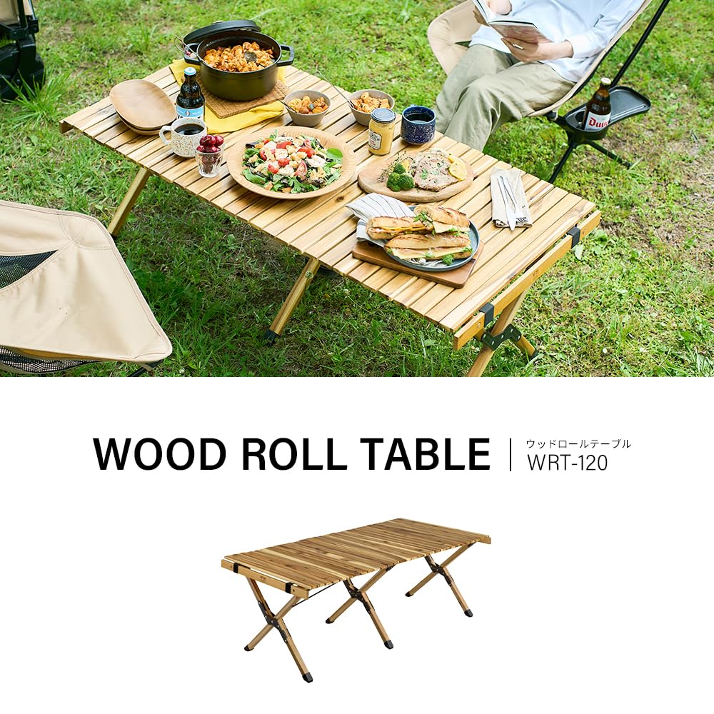 Iris Ohyama Wood Roll Table Width 121 X Depth 60 X Height 44 Acacia Natural Wood Storage Bag Included Easy Assembly Outdoor Camping Approx. Approx.