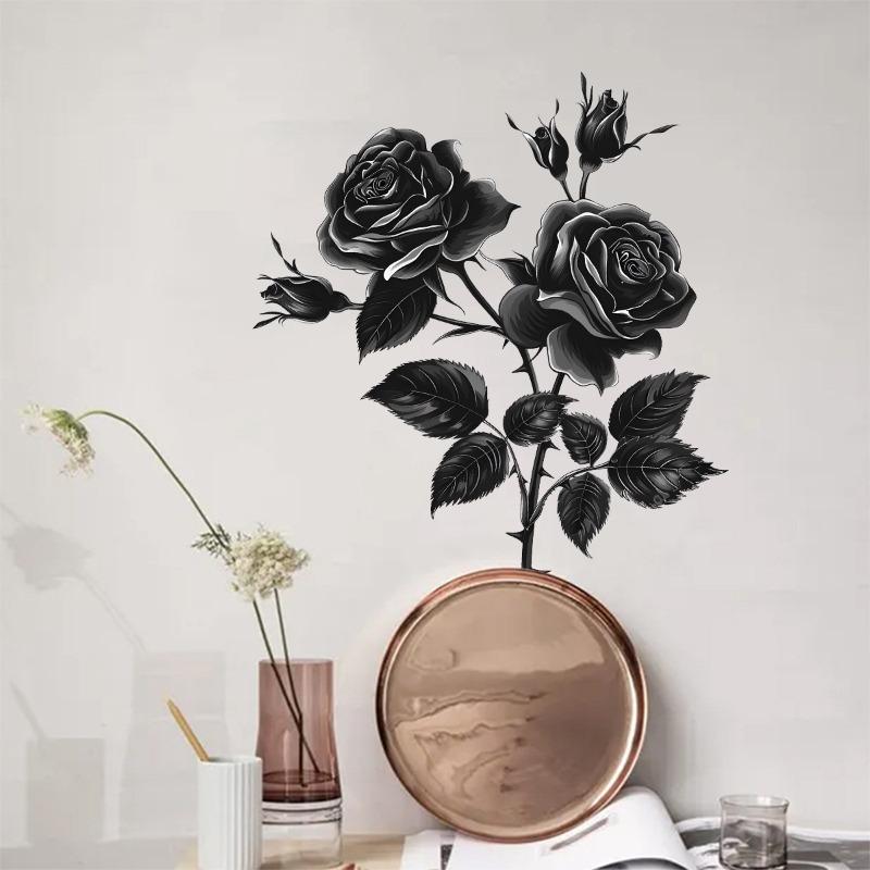 Black Rose Flower Wall Sticker,Self-Adhesive Decal for Living Room and Bedroom Decor, Single-Use Floral Wall Art