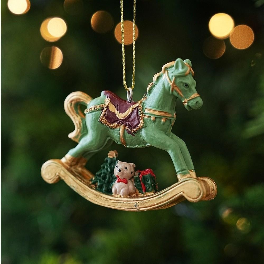 Vintage Christmas Ornament Resin Resin Figurine Retro Rocking Horse Ornament  Window Display