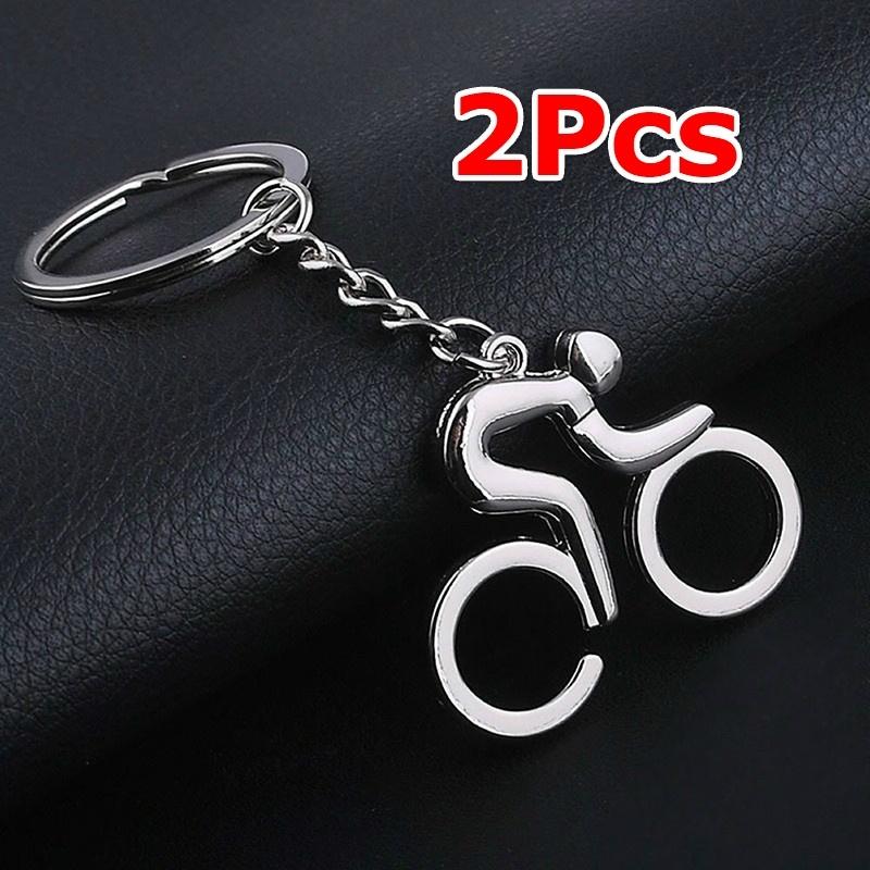 1pcs/2pcs Sport Man Keychain Metal Bicycle Bike Cycling Riding Keyring  Key Chains Hanging Accessories