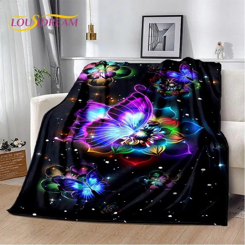3D Cartoon Dream Butterfly Flower Soft Plush Blanket,Flannel Blanket Throw Blanket for Living Room Bedroom Bed Sofa Picnic Cover