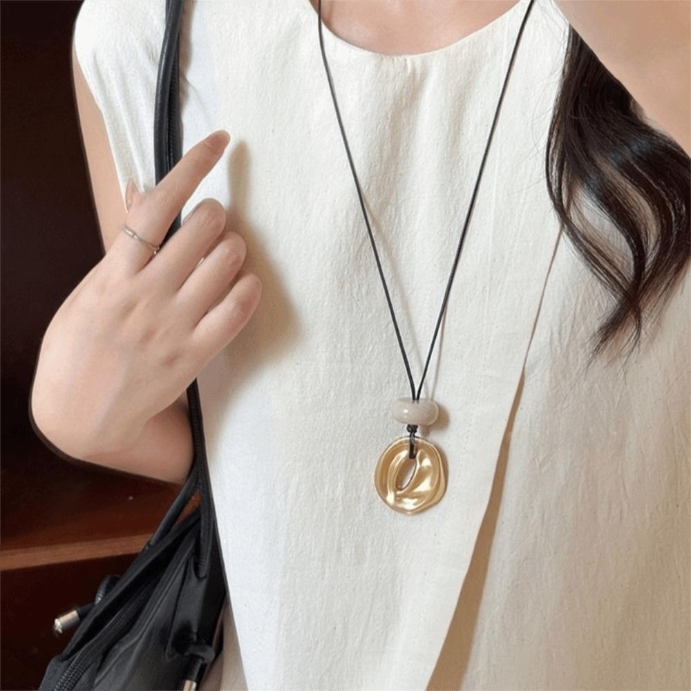 Geometric Oval Stone Pendant Necklaces Matte Color Neck Chain Hollow Necklace  Jewelry Accessories