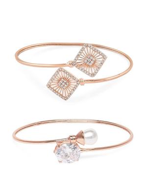 Set aus 2 Roségoldfarbenen Zeitgenössischen Zirkonia Messing Armreifen für Damen