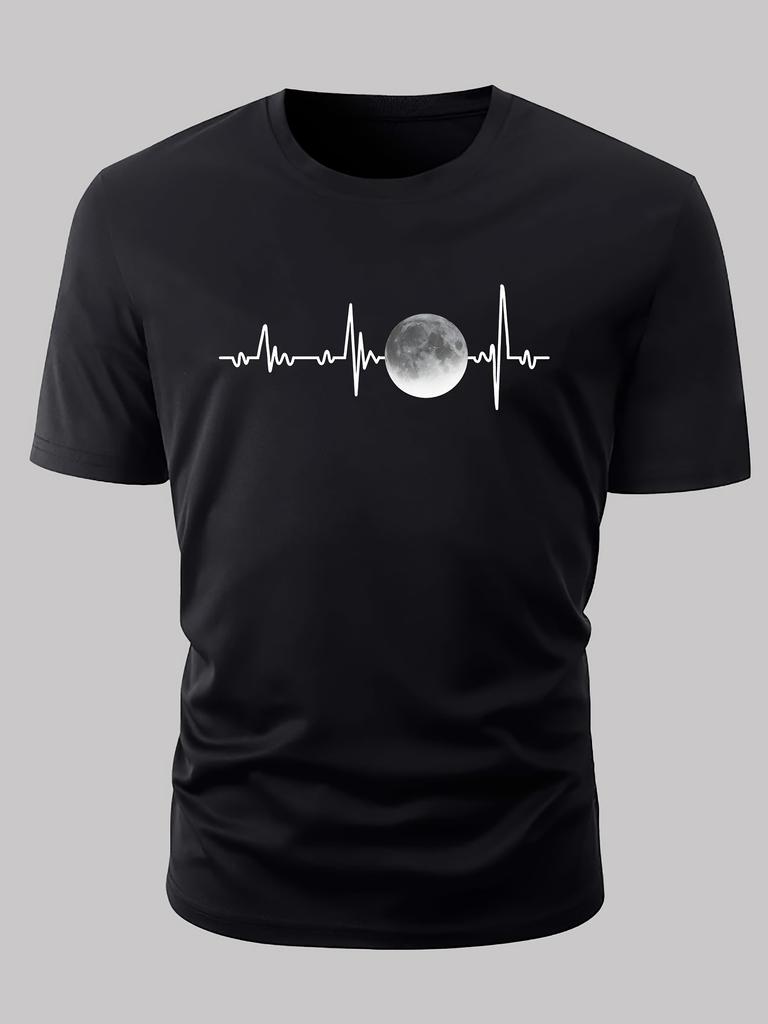 Simple Solid Color Moon Print 100 Cotton Trendy Men Women Tshirt Summer Autumn Daily Outdoor Sports Casual Loose Short Sleeve
