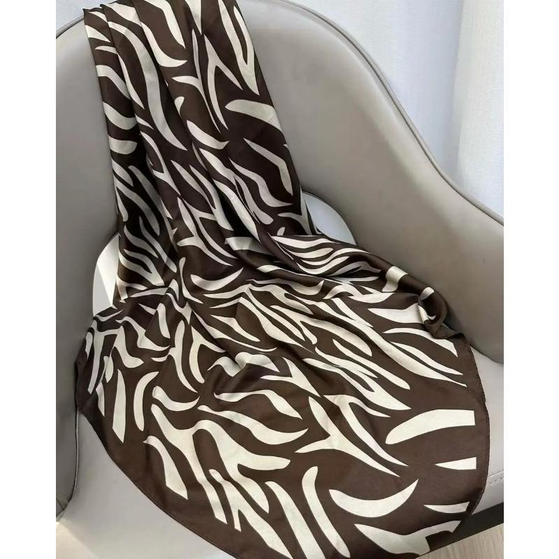 Luxury Ladies Soft Satin Scarf Fashion Animal Stripes Print Square Scarf Women's Twill Shawl Wrap Hijab Headscarf 90*90CM