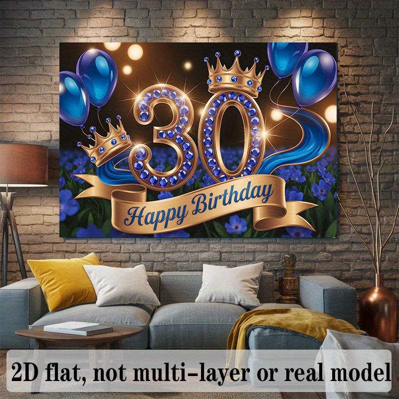 2D flat banner, 1 piece, elegant blue and gold color scheme birthday background decoration for 30th anniversary, background