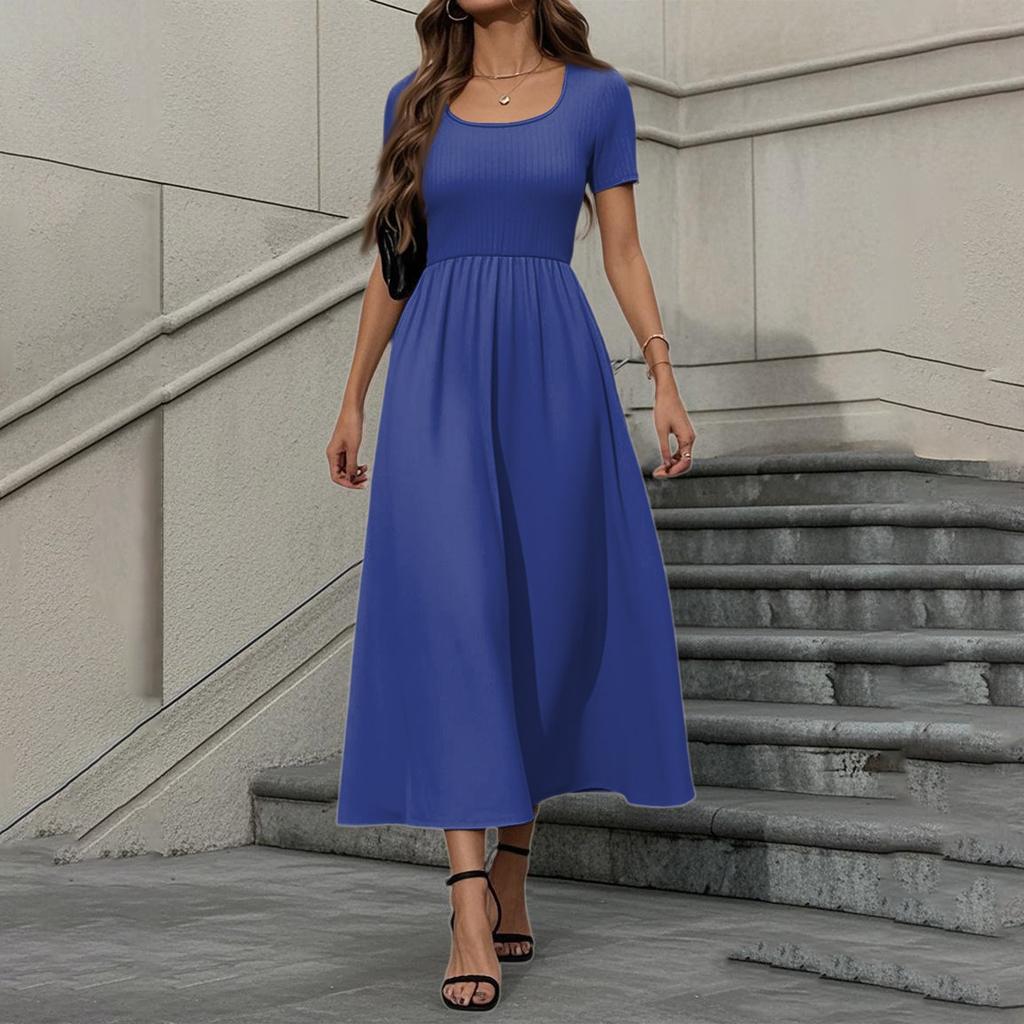 Women's Fashion Casual Short Sleeve Round Neck Splicing Elegant Temperament Dress