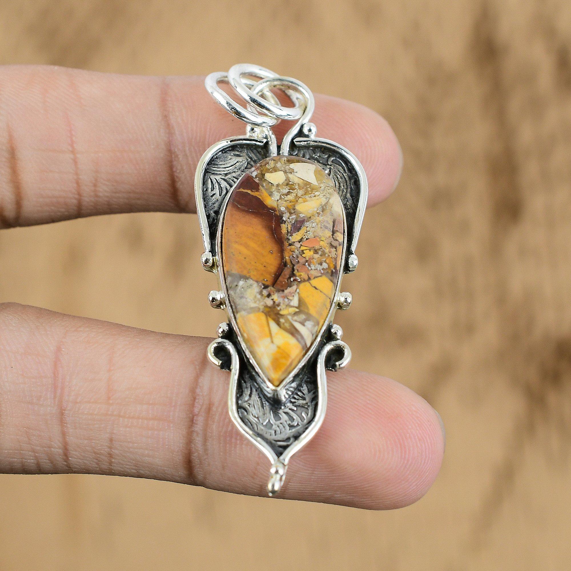

925 Silver Pear Brecciated Mookaite Gemstone Elegant Engagement Pendant Jewelry