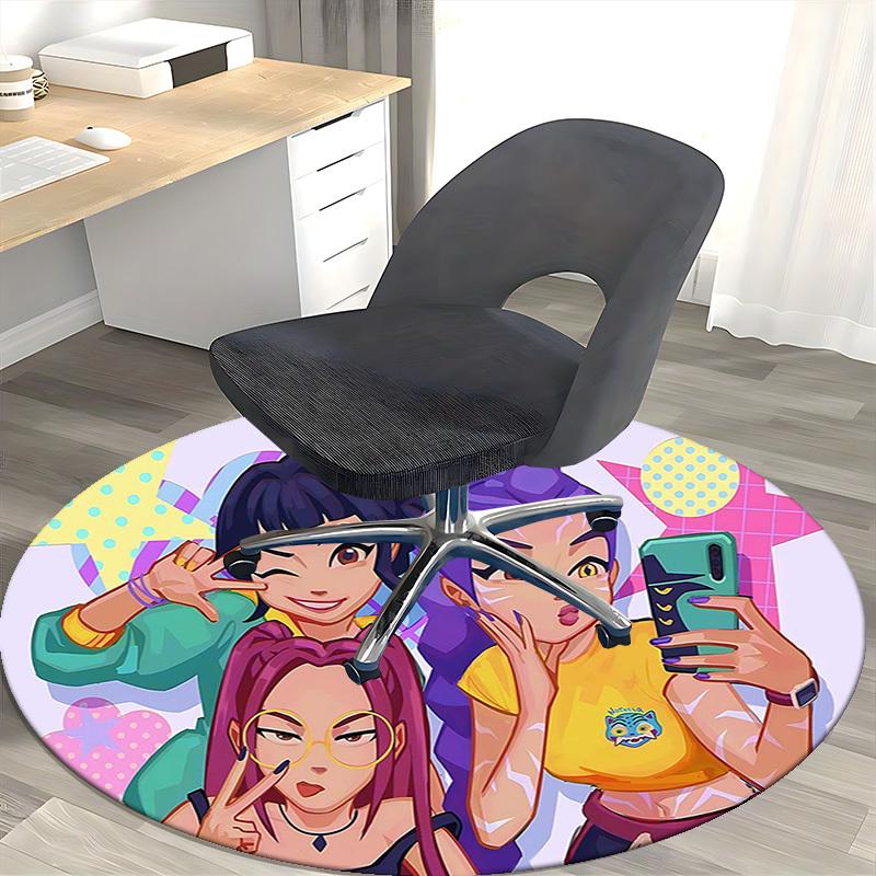 1pc Anime Design Round Carpet - Office Chair Mat, Non-Slip Rug for Home Decor, Living Room, Bedroom, Game Room