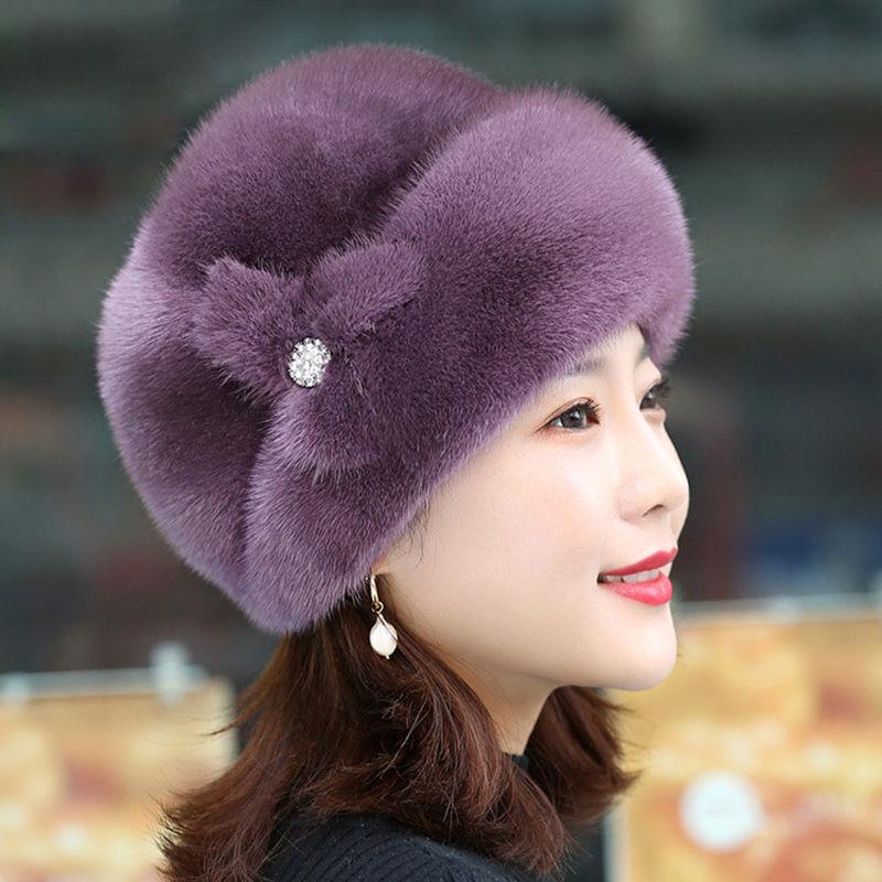 Chapeau d'hiver élégant pour femmes, décor de fleurs russes, épais, chaud, couleur unie, casquette thermique pour l'extérieur, pour personnes d'âge moyen, automne et hiver